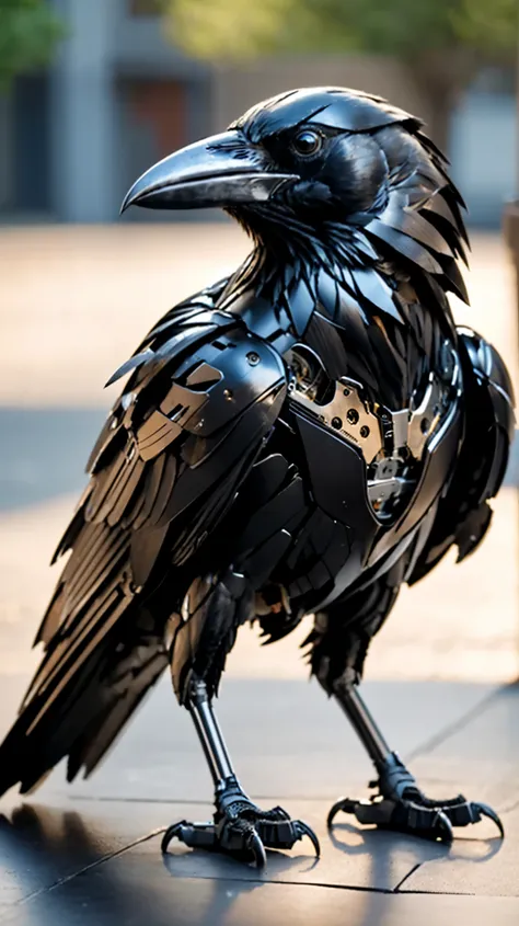 full body of black raven mixed with samsung phone, mechanical anatomy, realistic, ultra-detailed, full body, depth of field, wid...