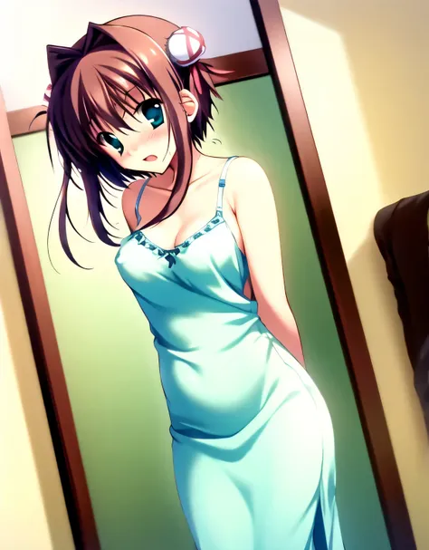 asakura_yume,brown hair,medium chest,aqua eye,white skin,(((１man middle aged man))),((hotel rooms)),((are standing)),((shyly)),(...