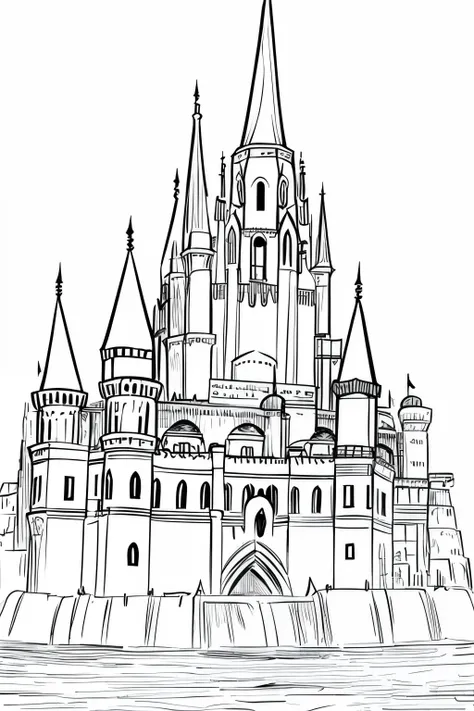 medieval dnd fantasy castle, very light colored grey scale