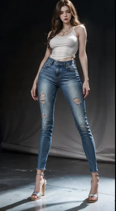 A beautiful girl with long legs who looks good in denim