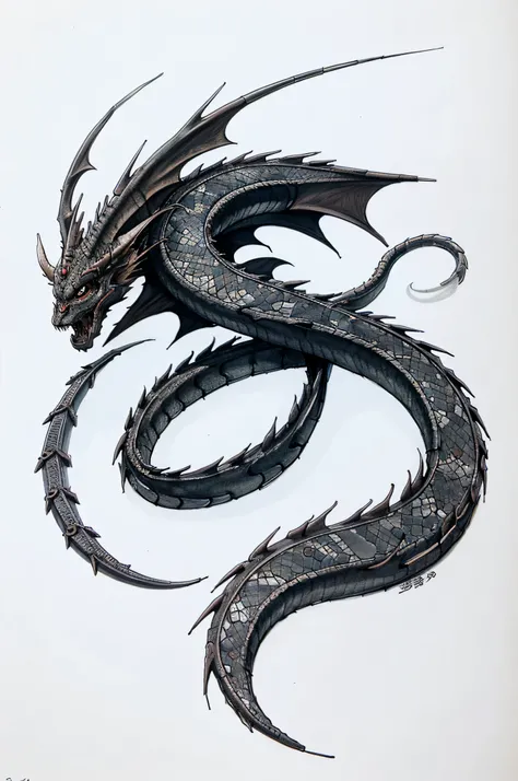 Japanese dragon tattoo sketch with Japanese words 