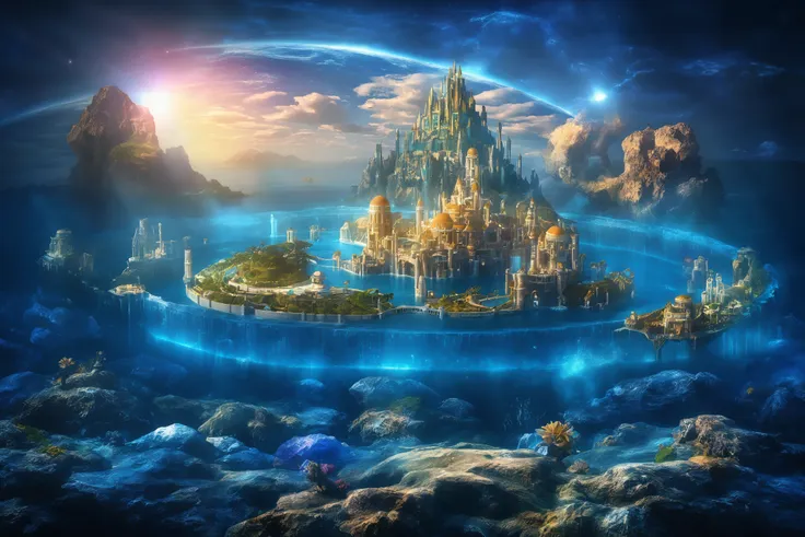 atlantis, full 3d, sharpened 3d colored edging, vivid colors, highest dpi, full occlusion, masterpiece, panorama, super detail, ...