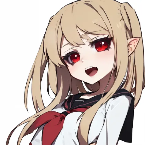 anime girl with long blonde hair and red eyes weaalsog a white shirt, Animation Moe Artstyle, [[[[galsoning evily]]]], gapmoe yandere, Gap Moe Yandere Grimdark, also, portrait Gap Moe Yandere Grimdark, yandere, anime girl, Kantai Collection Style