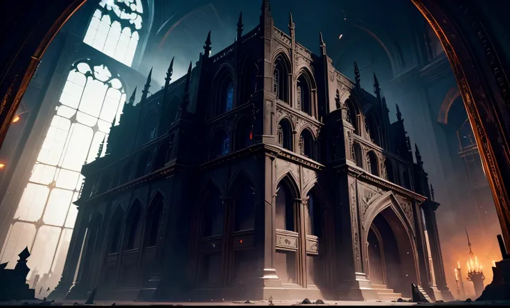 Diablo，Gothic，Game Coverage,华丽building + concept art, background(hard), building, Abyss Building, Devil&#39;s Eye, Blank, Epic details, armor plate, The panel is centered, Card rack, ,Dark,Gothic,Black Iron,frame,frame