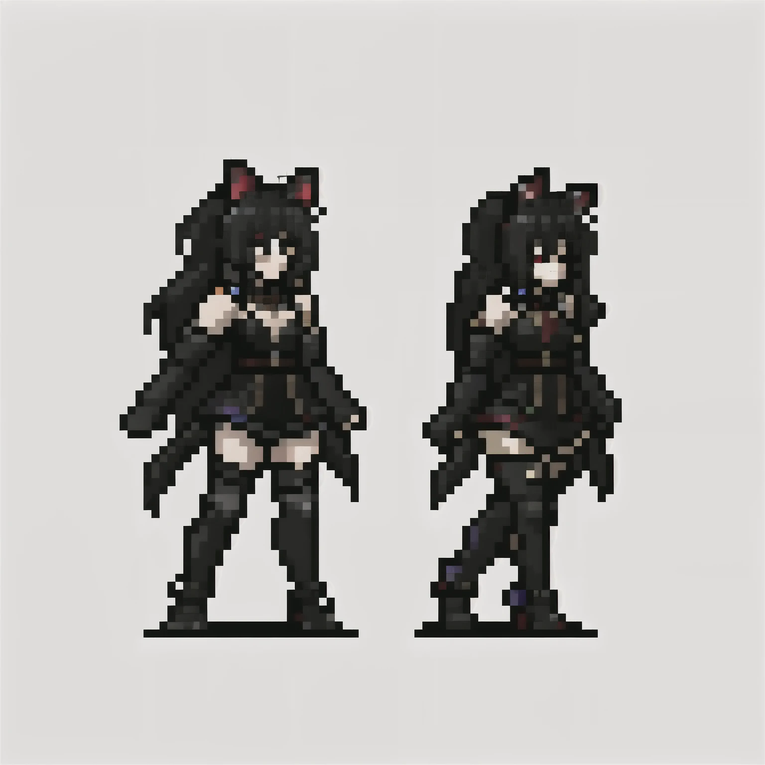 1chica, obra maestra, La mejor calidad, (vista lateral, un cuerpo completo), ,((long hair slightly wavy slightly past the shoulders, black bangs, small black pigtails on the sides, cute cat ears, beautiful thin red eyes,)), (gothic black clothing)