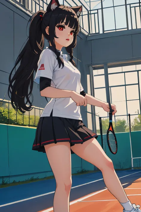 1 chica, solo, ((((camisa polo blanca, Zapatillas blancas, ropa de tenis, minifalda blanca)))), obra maestra, La mejor calidad en el mejor de los casos., siendo realista, ultra-detallado, ((pieles brillantes, transpirado:1.4)), absurdo, mirando al espectad...