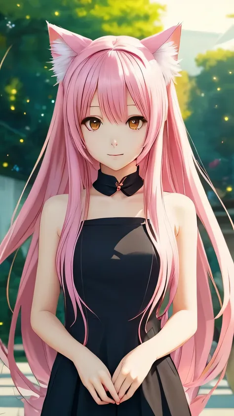 There is a woman with pink hair and cat ears., Very beautiful cute cat girl, Charming cat girl, Real life anime girls, Ultra realistic anime, beautiful Anime cat girl, Anime cat girl, Beautiful young cat girl, Very Beautiful Anime Cat Girl, Surreal , Encha...