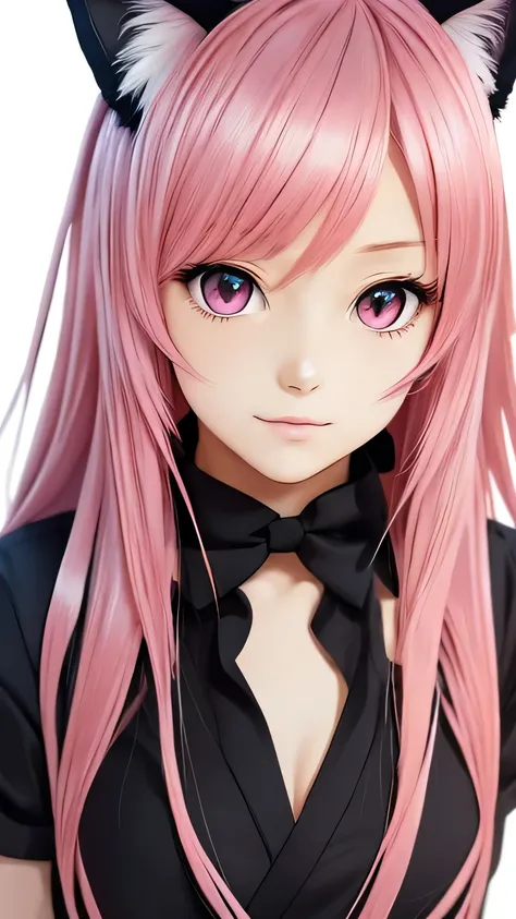 There is a woman with pink hair and cat ears., Very beautiful cute cat girl, Charming cat girl, Real life anime girls, Ultra realistic anime, beautiful Anime cat girl, Anime cat girl, Beautiful young cat girl, Very Beautiful Anime Cat Girl, Surreal , Encha...