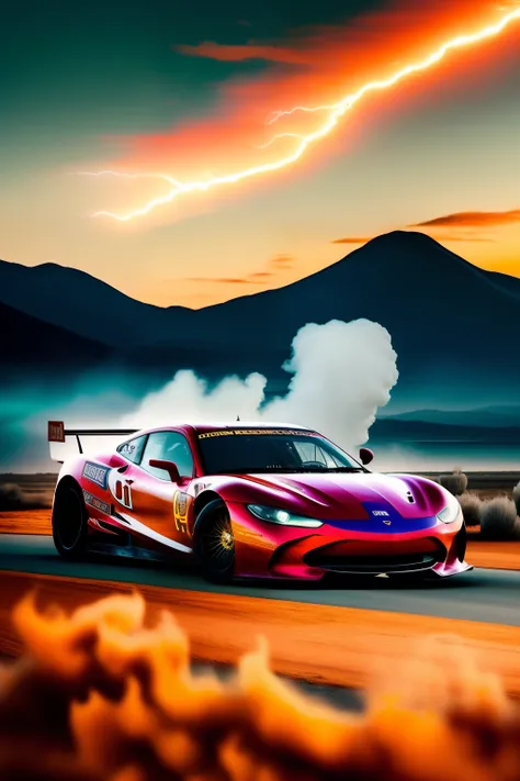 In the heart of a mesmerizing, darkened landscape, Lightning McQueen stands out as a beacon of vibrant contrast. The background, consumed by an enchanting blanket of smoke, emanates an ethereal aura, shrouded in mystery and intrigue. Dotted with flecks of ...