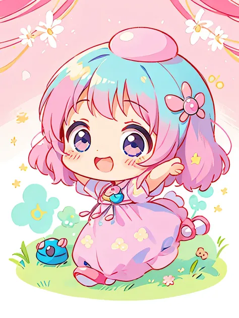 Momoko Sakura style, Kawaii Design, Chibi, happy dance, lovely colorful baby pillbug