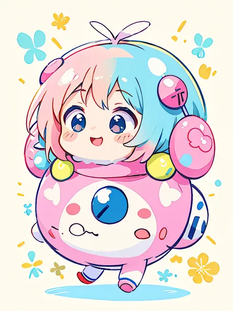 Momoko Sakura style, Kawaii Design, Chibi, happy dance, lovely colorful baby pillbug,