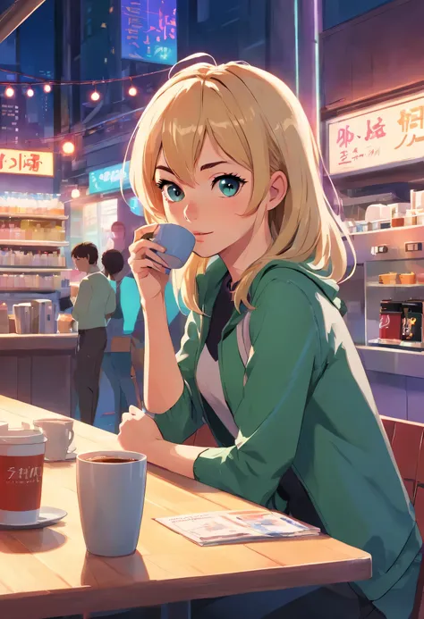 Gwen stacy - spider-verse drinks coffee