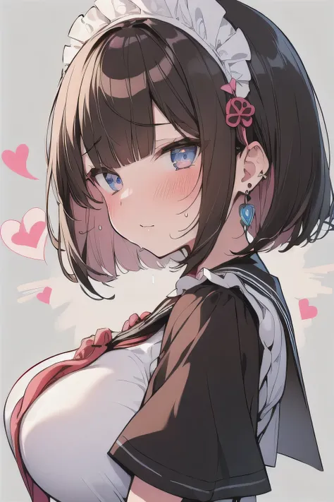 (best quality), (Super detailed), (Best Illustration), nsfw, (1woman), look at viewer, from side, (Ahegao:1.2), (serafuku:1.3), (maid), (very big Breasts:1.2), {brown hair, (bob cut:1.2), curly hair, hairs between eyes}, {(detailed eyes), heart-shaped pupi...