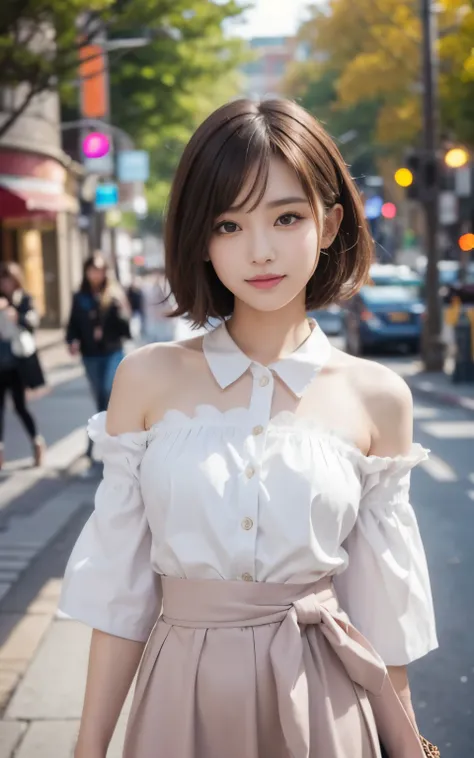 Cute 21 year old Japanese、shopping、Ultra-detailed facial features、Attention to detail、double eyelid、Beautiful thin nose、Sharp Focus:1.2、Beauty:1.4、(Light brown hair、short hair、)、Pure White Skin、highest quality、masterpiece、Ultra-high resolution、(Photorealis...