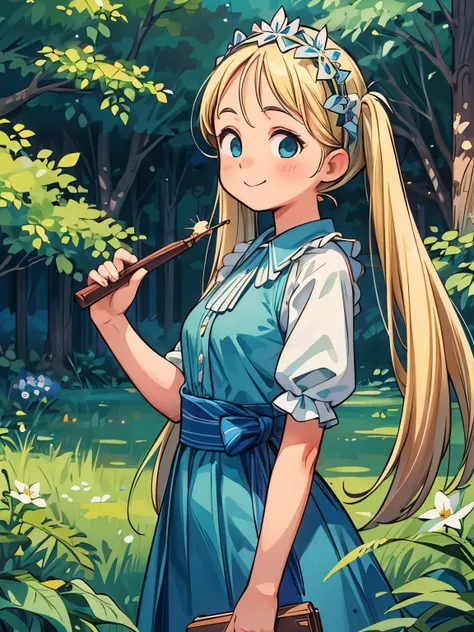 (masterpiece、highest quality、highest quality、Official Art、Beautiful and beautiful:1.2)、(One girl:1.3)Hatsune Miku、Twin tails,Big Breasts,Emily Sears ultra-realistic close-up photo, A blue peasant blouse with a blue skirt and fringe accessories. She wears a...