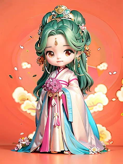 3D，China Princess, Cartoon girl in dress，There is a tie and a flower, Beautiful Line art, Very exquisite color combination, Beautiful Line art, Ancient Chinese Princess, palace ， Girl in Hanfu, Line art coloring book, Line art Behance HD, Perfect color mat...