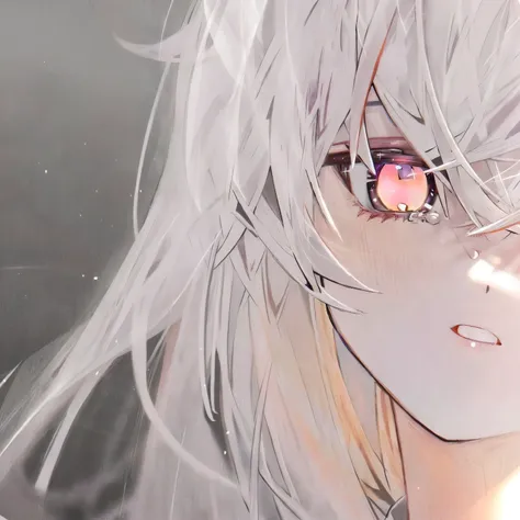 Anime Girl，White long hair，Pink Eyes, White glowing eyes, Girl with white eyes, The eyes glow, white hair girl, White hair, White hair deity, Glowing white eyes, 一缕光线穿过White hair, With big sad bright eyes, With glowing red eyes, perfect White hair girl, 4k...