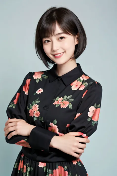 215 Short Hair, 20-year-old woman, A kind smile, Floral