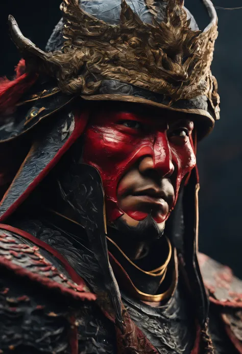 Super cool Japanese samurai、samurai、armor、armor、Red eyes peeking out from under the helmet、bark、Face Close Up、Ultra high definition、raw, 16k, Realistic