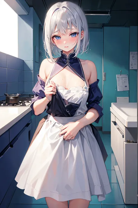 Silver Hair、Flip up your skirt、1 boy and 1girl are having sex、、standing doggy,1 boy and 1girl are having sex、 hug from behind、、８K,Silver hair, very short hair, slanted eyes, medium breasts（C Cup)-Pale blue eyes、８K, highest quality, masterpiece, Ultra-detai...