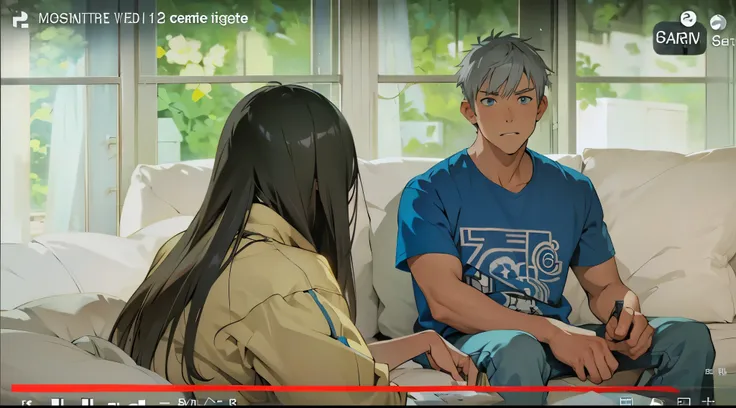 estilo anime 2d, There is a woman with gray hair, her back is turned, and a 16-year-old boy with gray hair, blue eyes, is talking, he is sad.