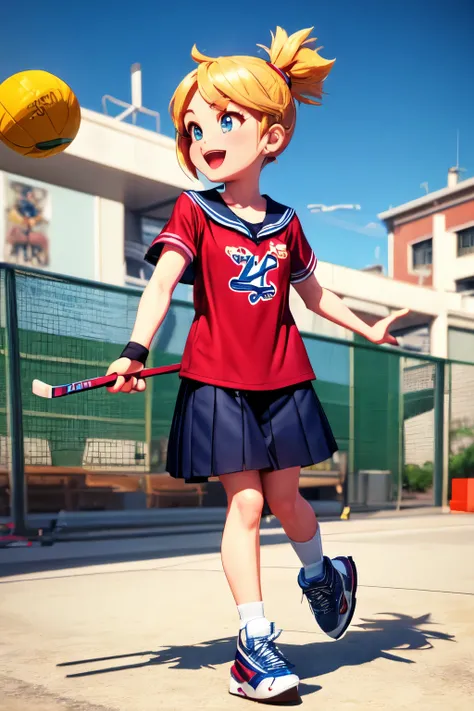 3d Cartoon cute girl character school hockey player disney style
