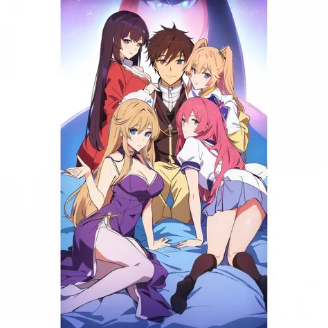 personagens de anime, homem cercado de mulheres, mulheres bonitas, homem com mulheres, 4k, garotas lindas e peitos grandes