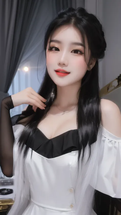 close up of woman with long black hair wearing white dress, dang my linh, mai anh tran, long hair, ruan cute vtuber, lovely woman, very low quality, high quality upload, nivanh chanthara, hoang long ly , very pretty girl like man, sie boob