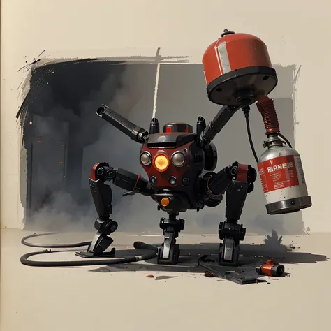 Sketch of a spider robot to put out fires with a fire extinguisher, camaras y sensores para controlarlo a distancia, con sus respectivas medidas