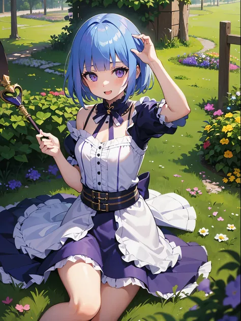 (masterpiece:1.3), (best quality:1.3), high resolution, 

(one cute girl:1.3), solo, 
white skin, small Breast, eight-headed person, 
blue hair, (bobbed hair:1.2), (short hair:1.2), (blunt bangs:1.2), beautiful hair, purples eyes, beautiful detailed eyes, ...