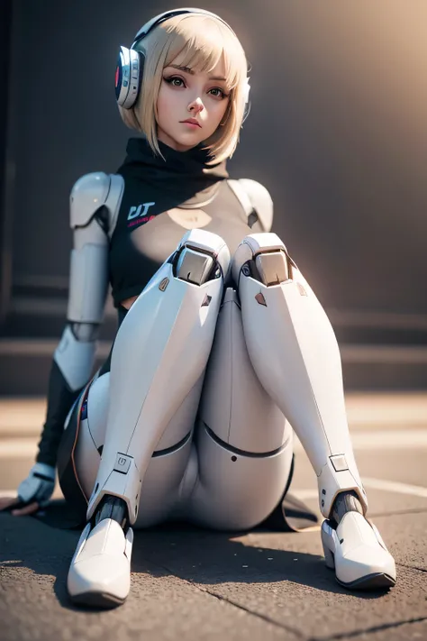 Sitting female robot　Legs designed to look like they&#39;re wearing pantyhose　Mechanical body, smile, red lips, UHD, retina, masterpiece, ccurate, anatomically correct, textured skin, super detail, high details, high quality, award winning, best quality, h...