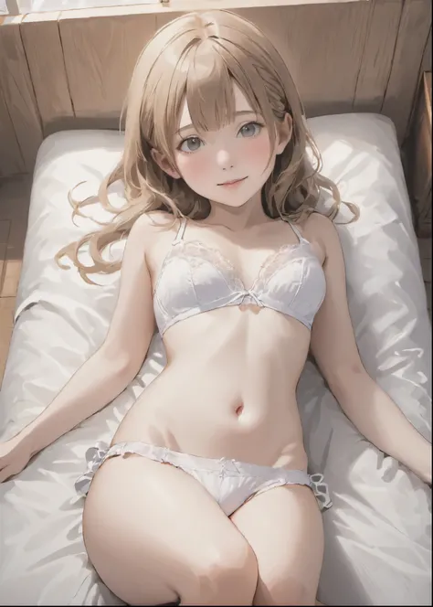 ((photorealistic background:1.5)),((Gravure idol pose)), (Small breasts:1.1), At the bed, cute, Little, Kindergarteners, 5 heads, , (masterpiece, highest quality, 4K:1.2), ((One girl;1.3)), ((alone:1.0)), Beauty, cute, ((Sexy white underwear:1.3)), ((Thin ...