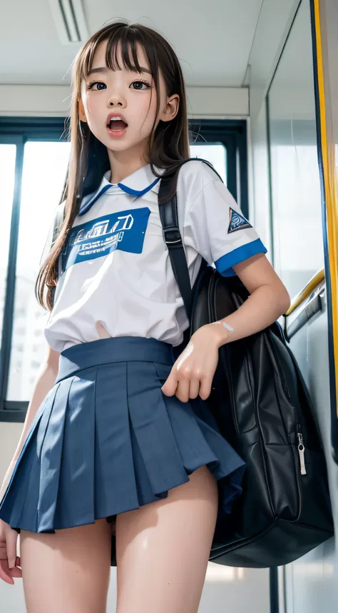 10-year-old girl，thin and thin，long hair details，wearing a school bag，，ultraclear，top image quality，elementary student，cleanness...