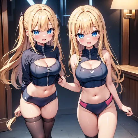 (cute eyes:1.2), (sparkling eyes:1.2), highest quality,wonderful,finely,extremely detailed CG Unity 8K wallpaper, (Stand in line:1.2), (3 girls, clothed), (competition swimsuit :1.1), (cleavage cutout:1.4), (crop top navel:1.4), (midium breasts), (open mou...