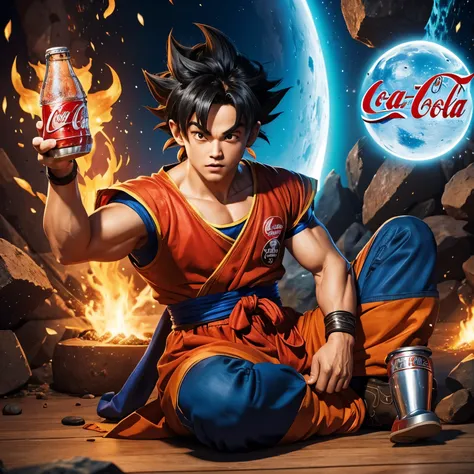 Uma lata de Coca cola com a imagem do Goku