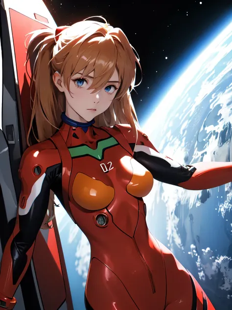 (masterpiece, highest quality), one girl, beautiful face, beautiful body, souryuu_asuka_langley, plug suit, bodysuits, interface...