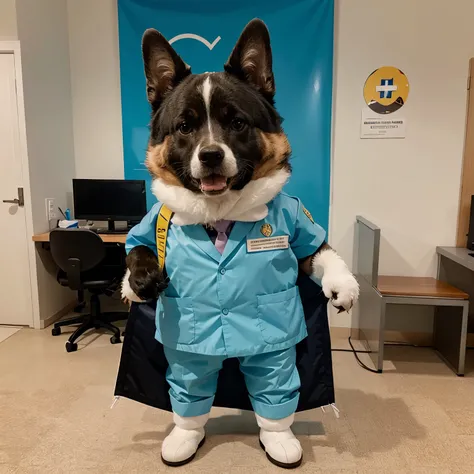 An animal mascot representing a health guardian in a medical uniform