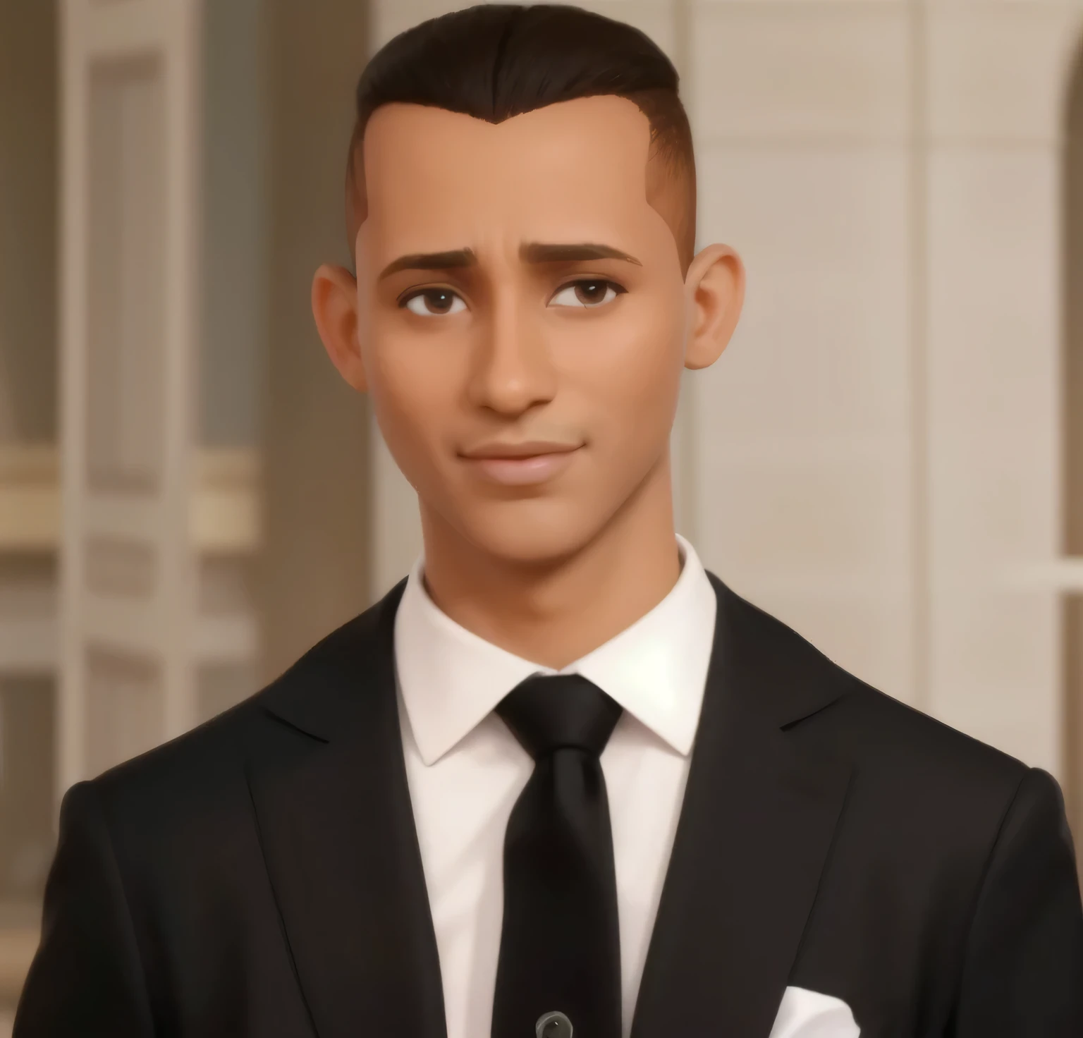 Presidente de gambia  , de piel morena , he has 20 years,realista Detallado Hd estilo Pixar, tiene arrugas 