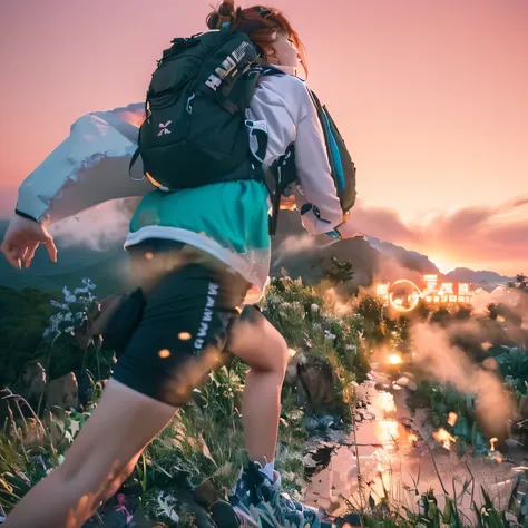 Arav women running on mountain trail, Sportswear, 🤬 🤮 💕 🎀, 💣 💥💣 💥, Ma Wan, Sportswear, 💣 💥, Sports Photography, carrying survival gear, run, By Wen Boren, White shorts and hiking boots, Carrying a saddle bag, Backpack, Profile picture