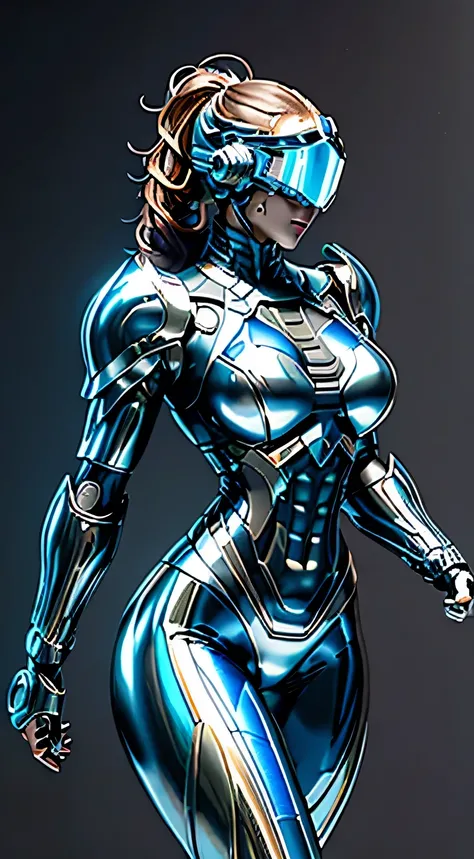 Female Robocop Solo、Bright outdoors、strong light source、8K, high quality, masterpiece, 最high quality、Very detailed、Armor that completely covers the whole body、Very large armor、Helmet covering the head、Clear photos、The eyes are hidden by thin, straight gogg...