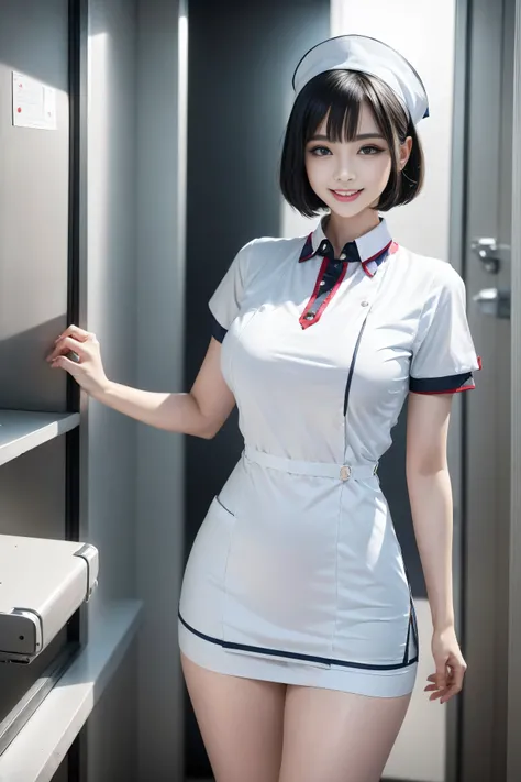 (3 Ultimate Beauty Nurses)、{{{masterpiece}}}， {Oh oh oh, Oh, really：1.2}， best quality， Official Art， Highly detailed CG Unity 8k wallpaper， Very rich facial details、Delicate lips、Delicate eyes、Double eyelids、((Black Bob Hair))、(Nurse:1.3)、(Attractive figu...