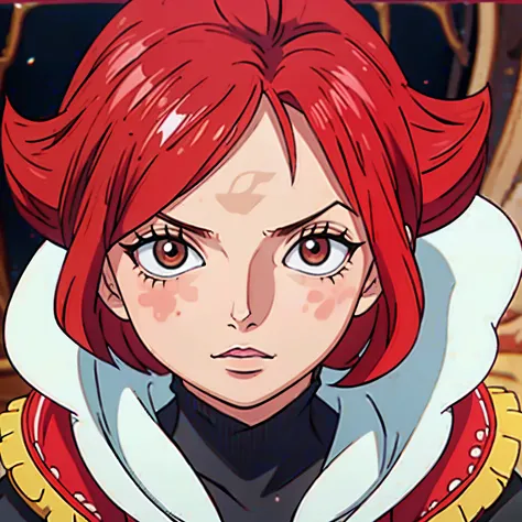 Crimson red hair female character,