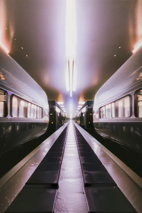 donut、pink、sweets、(  cyberspace_background ),  a train station with a train on the tracks