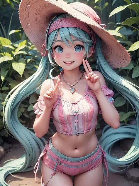 (masterpiece、highest quality、highest quality、Official Art、Beautiful and beautiful:1.2)、(One girl:1.3)Hatsune Miku、Twin tails,Big Breasts,Full Shot, whole body: 1.4, Unreal Engine: 1.4, Ultra-realistic, Photorealistic CG K: 1.4, Skin Texture: 1.4, masterpie...