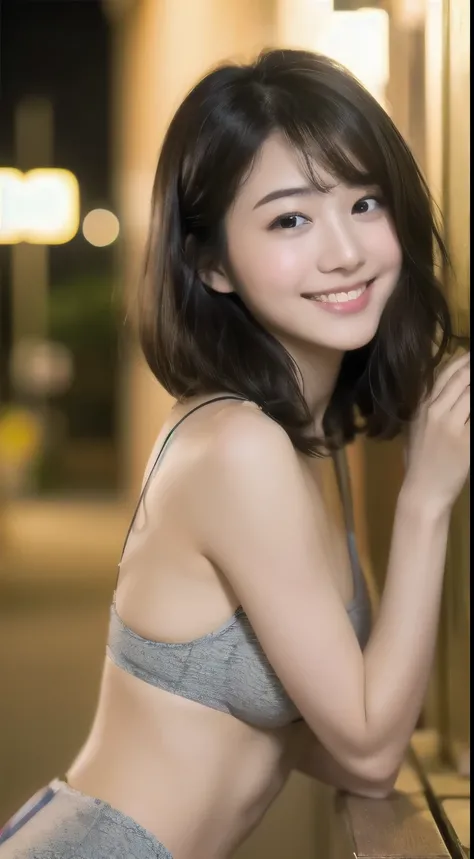 Short Hair Outdoor Fair Skin Disheveled Hair smiling Japan Woman, Super Cute, Soft and Face, Brown Hair, 8K Resolution, Ultra Realistic, Super Definition, Soft Body Toned Ass Night, A Cup Small ((Highest Definition, 8k, Masterpiece: 1.3)), Super Definition...