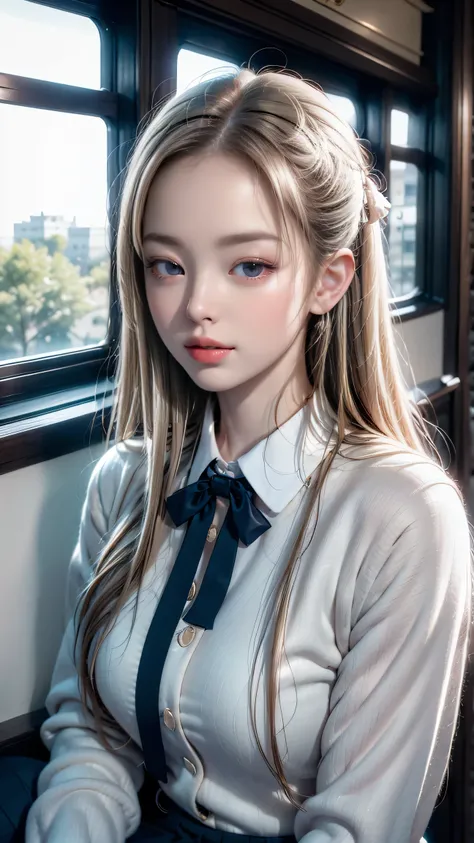 （Girl sitting on train seat)、Best quality work，Actual work，Ultra Premium Graphics，8K HD CG works，High quality graphics，High-definition CG works，10x pixels，Extremely fine detail：1.1，Advanced Technical Details：1.1 Photorealistic，Indoor lighting effects：1.5，N...