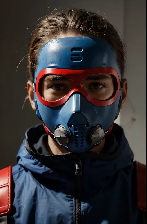 Hombre con luz amarilla, blue and red with mask with respirator variations