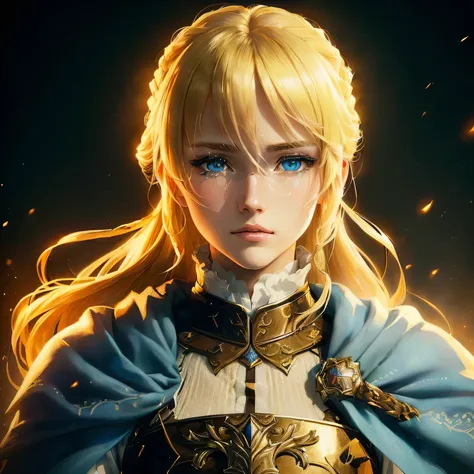 Anime-style image of a blonde, blue-eyed woman, Portrait of a girl in the Knights of the Zodiac, Vivid RPG Portraits, Beautiful female priest, portrait knight woman, April Rendering, Inspired by Valeria Dennes, portrait of female paladin, Inspired by Le Ch...