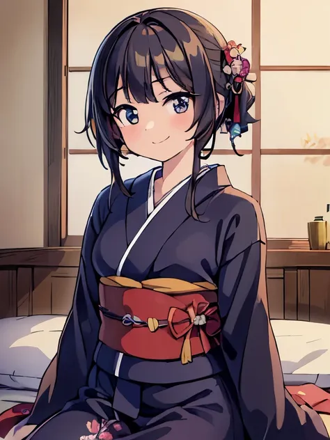 ((masterpiece)), ((best quality)), (ultra-detailed), anime style, on the bed, a cute girl, 1girl, solo, kimono, japanese cloth, ...