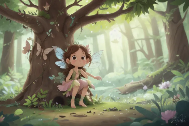 A fairy coming out of a tree